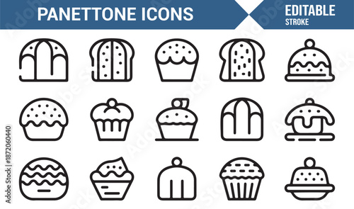 Festive panettone bakery icons set for winter and holiday designs