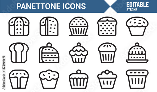 Traditional Italian panettone dessert icon set for festive food designs
