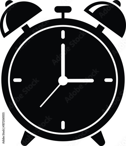 Classic, Black, and, White, Alarm, Clock, Vector, Illustration, Isolated, on, White, Background, Time, Management, Concept, Icon, for, Deadline, Morning, and, Schedule,