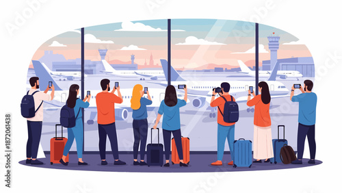 Airport Travelers Capturing Moments A Group of People at the Airport.