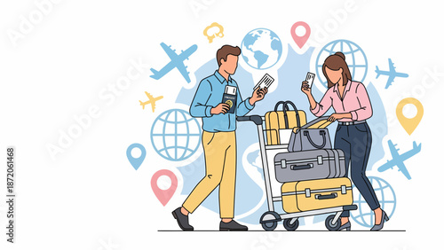 Couple Traveling with Luggage at Airport.