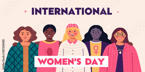Celebrating international women s day with diverse group of illustrated female figures
