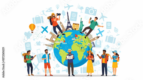 Diverse Travelers Exploring the World A Global Adventure Illustration 1.