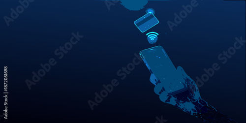 Underwater mobile payment a hand holding a phone near a card