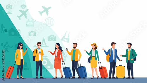 Group of Travelers with Luggage Ready for Vacation.