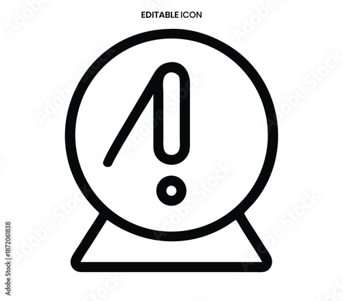 A simple black and white line drawing of a crystal ball containing an exclamation point
