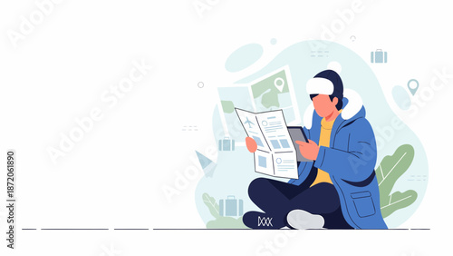 Person Using VR Headset and Holding a Map and Phone.