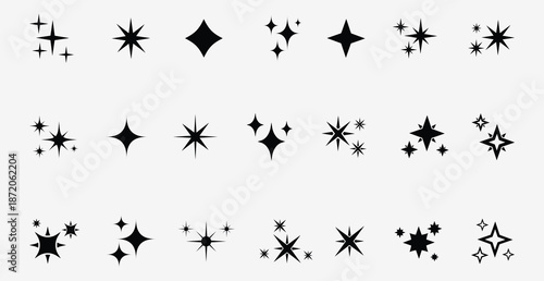 Sparkle Icons set. Twinkle stars collection. Shine star icons. Effect shine, glitter, twinkling and clean. Star sparkle icon. Vector illustration.