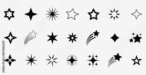 Stars collection. Star vector icons. Black set of Stars, isolated on transparent background. Star icon. Stars in modern simple flat style. Vector illustration