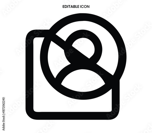 A black and white icon depicting a prohibited or restricted profile with a diagonal line