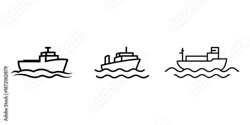 Ship icon set vector illustration line art style boat symbol design isolated on white background