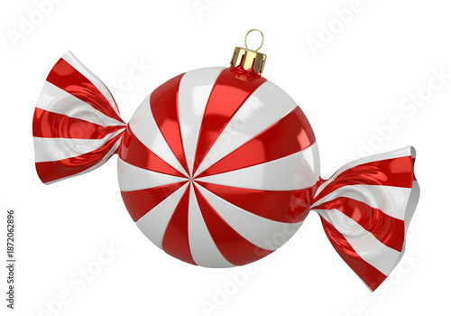 Festive Peppermint Candy Christmas Ornament Isolated on White Background