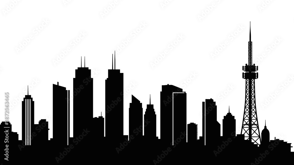 Obraz premium Silhouette of a Modern City Skyline