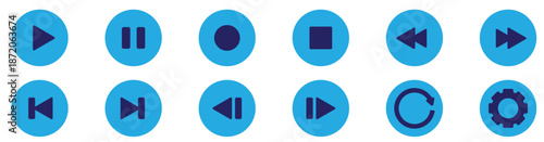 Multimedia Player Control Icons – Play, Pause, Replay, Previous, Next