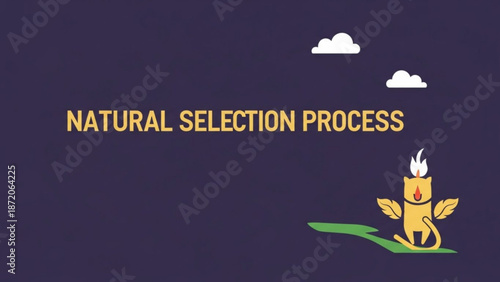 A cartoon yellow creature with wings and a flame on its head stands on a green hill with white clouds in the background with natural with growth