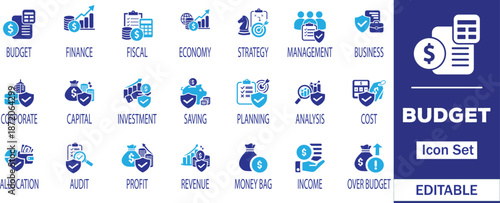 Business Fiscal Budget Management Financial Planning Vector Icon Set