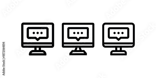 Computer screens showing online chat messages customer support digital service vector illustration