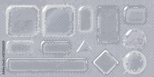 An assortment of geometric shapes in a speckled grayscale pattern