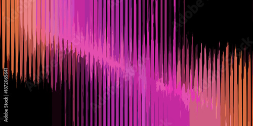 Abstract vertical lines in shades of orange pink and black create a vibrant look