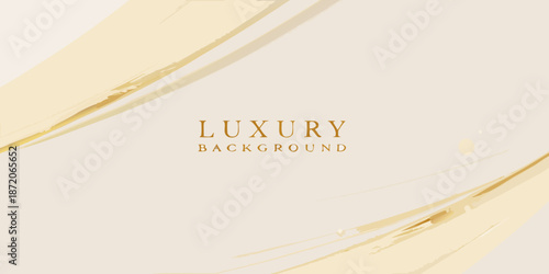 Elegant golden brushstrokes and the word luxury on a cream background