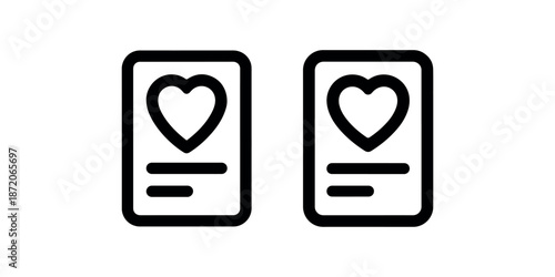 Two black outline medical record cards with heart symbol on isolated white background