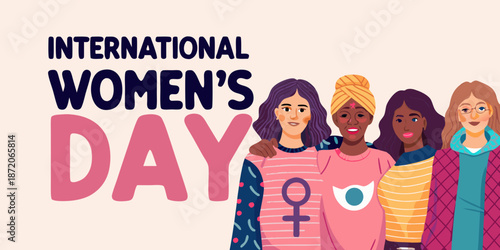 Celebrating international women s day with diverse portraits and a feminine symbol