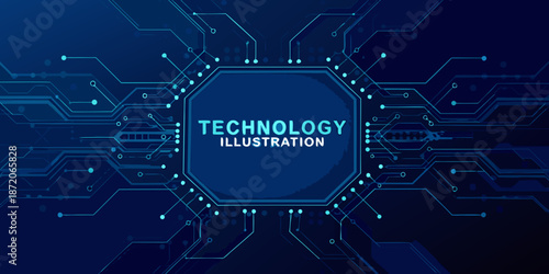 Abstract technology network illustration with glowing lines and a central octagon