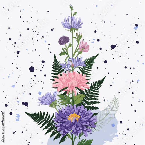 Vertical botanical column featuring wild asters 