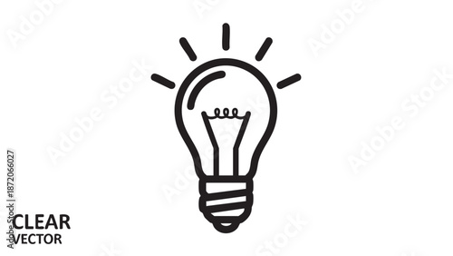 Simple Vector Illustration of an Illuminated Light Bulb Representing Ideas and Inspiration