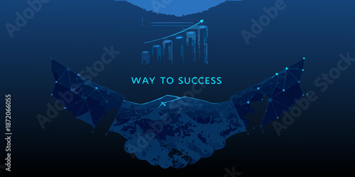 Abstract handshake with wings and rising graph representing the way to success