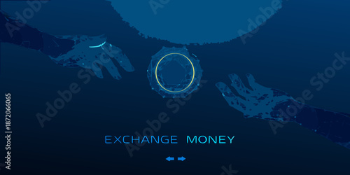 Hands reaching for a glowing oval symbolizing exchange or transfer of value