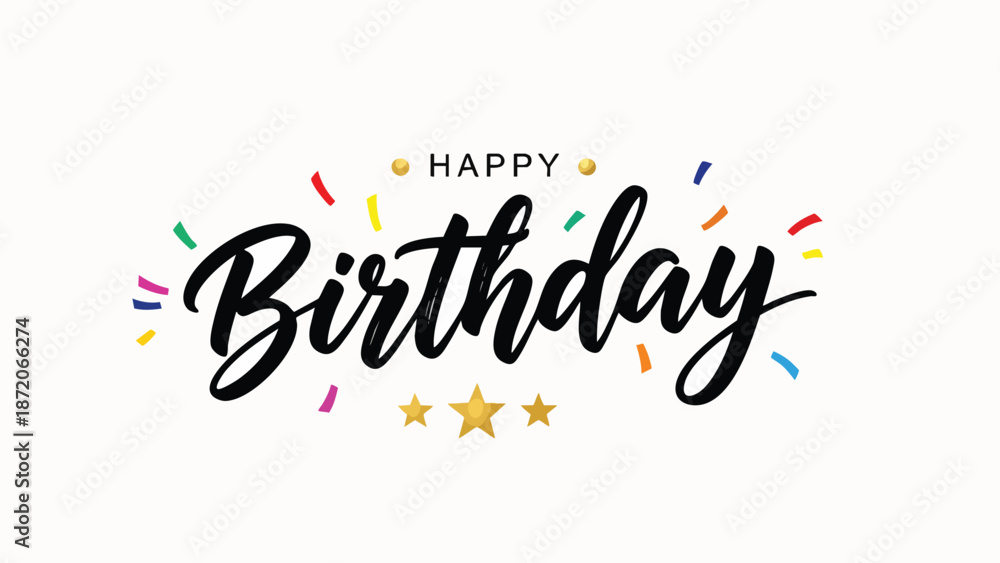 Naklejka premium Happy Birthday Celebration with Colorful Confetti and Gold Stars - A Joyful Wish for a Special Day Filled with Festivity and Merriment