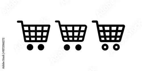 Retail consumerism purchase basket supermarket commerce store simple glyph vector icon set