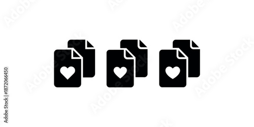 Health medical record document vector icon set with heart symbol on a white background