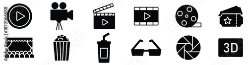 Cinema Icons Vector Set – Movie, Film and Video Symbols