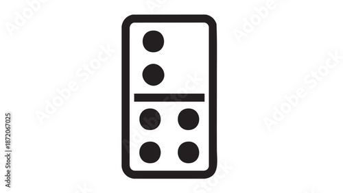 A simple black and white illustration of a domino with five dots on a plain white background