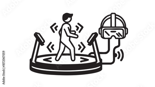 A person exercising on a treadmill while wearing a virtual reality headset