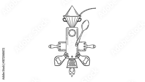 Complex Industrial Machine or Device with Various Components, Technical Innovation, Isolated White Background