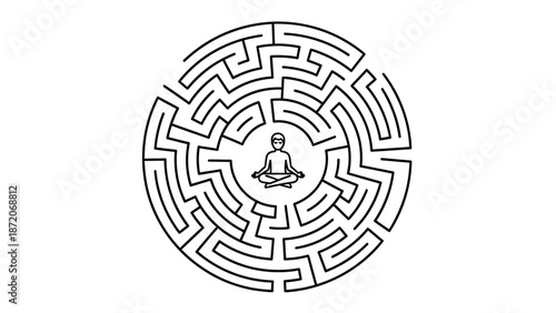 Vector illustration of a circular fingerprint labyrinth design representing a complex puzzle and business challenge pattern where finding the path to the exit symbolizes a successful idea solution