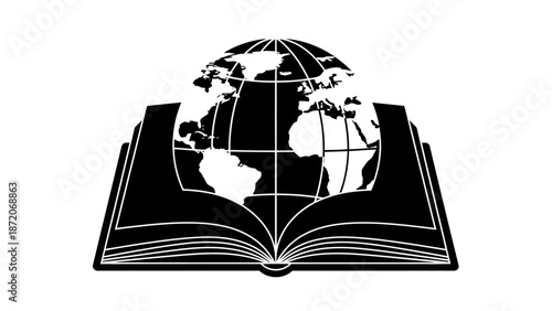 3d illustration of an open book featuring a global world map and earth globe symbol for geography education and travel concept design