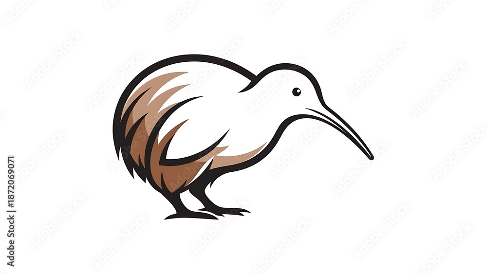 Fototapeta premium Stylized kiwi bird illustration on white background