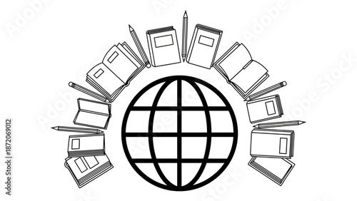 Vector illustration of a global business concept featuring an old house with a cross set upon a 3D earth sphere map for travel and environment themes