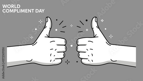 Vector illustration of a business hand gesture symbol featuring black silhouette icons of thumbs up and down for a concept of people feedback