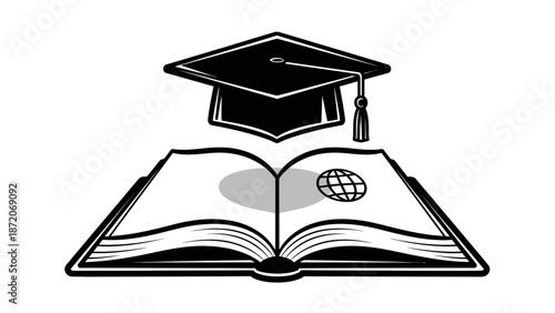 Open book with glasses on blank white paper pages for university education and literature reading in a school library