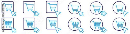 Shopping Cart and Cursor Icons for Online Checkout, Editable Vector