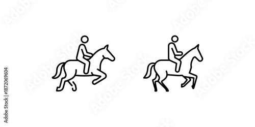 Equestrian riding icons showing horse jumping over obstacle and walking gait side views