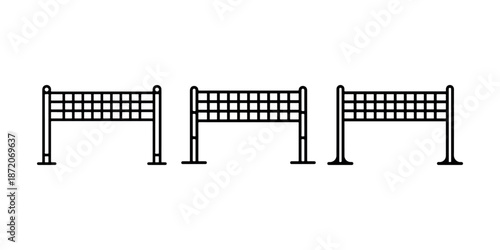 Volleyball net icon set in three different styles for sports competition and playground