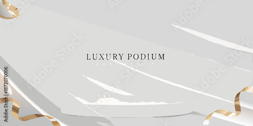 Elegant white and gold abstract background with a luxury podium display