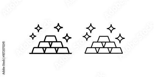 Two illustrations of sparkling gold bars stacked showing wealth and precious metal