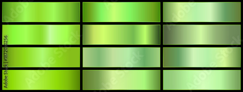 Premium real green gradients swatch palette. green metal gradient. realistic green.